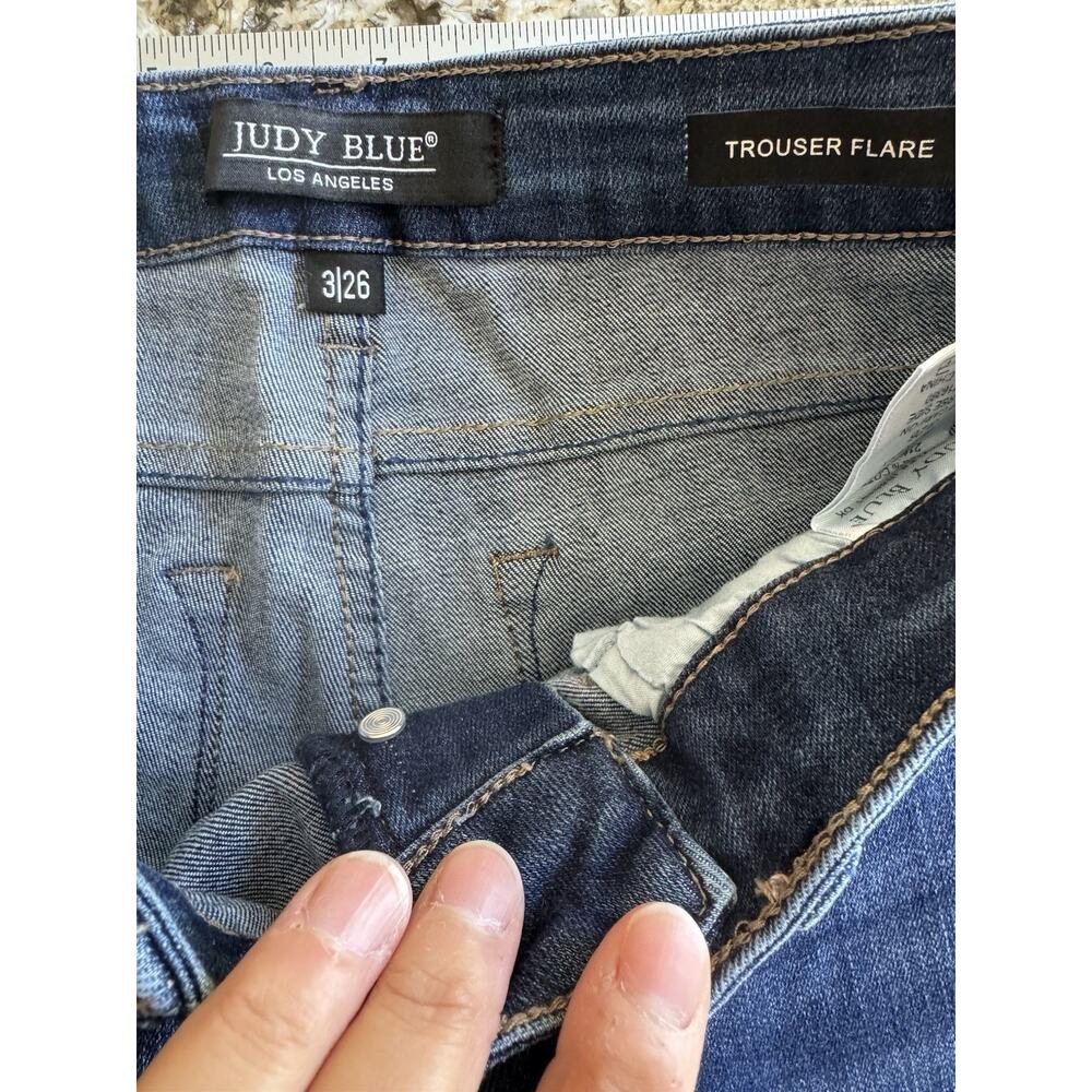 Judy Blue Trouser Flare Jeans Women’s 3/26 Stretch Dark Wash Boho Bell Bottom - Picture 2 of 8